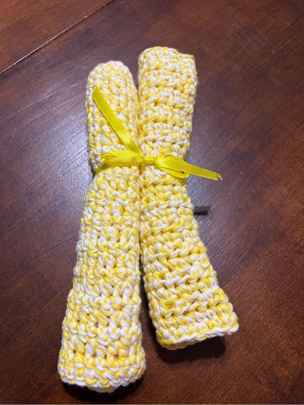 Handmade thick Yellow & White Crochet Dishcloths